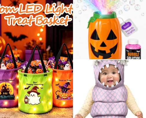 Family Halloween Safety, Custom Baskets, and Costume Ideas cover photo collage