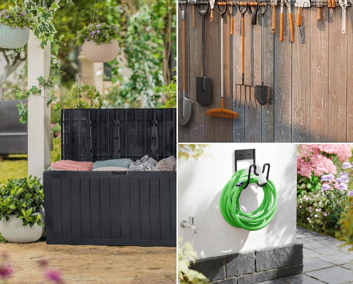 Simple Garden Storage Ideas & Outdoor Organisation Ideas cover photo collage