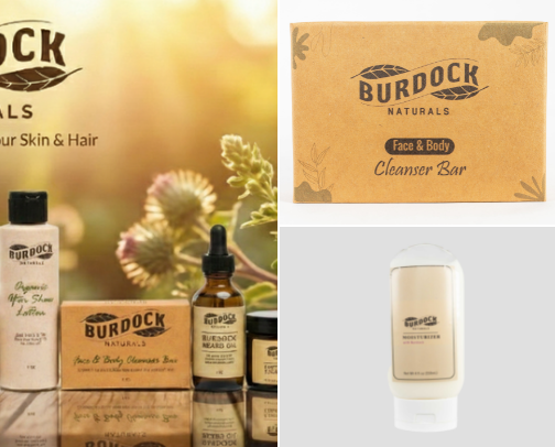 Burdock Natural Skincare Products cover photo collage
