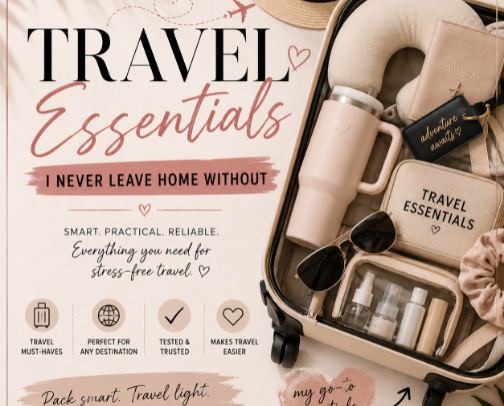 Travel Essentials I Never Leave Home Without ⭐⭐⭐⭐⭐ cover photo collage