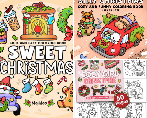 Christmas Coloring Books Bold and Easy cover photo collage