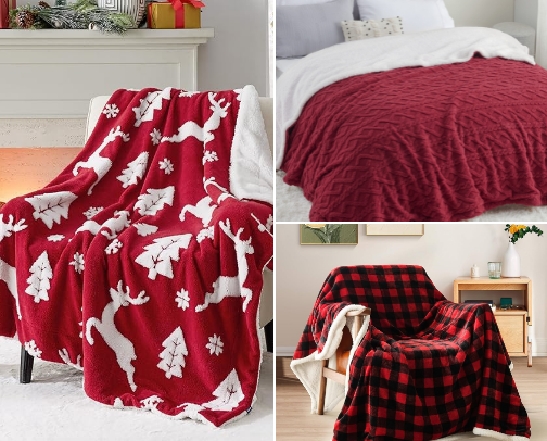 Bedsure Red Sherpa Blanket – Warm, Cozy & Elegant 50" x 60" cover photo collage