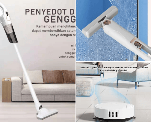 Alat-alat kebersihan yang mempermudah hidup cover photo collage