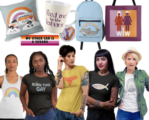 Fun Shirts, Hats and Accessories for Lesbians cover photo collage
