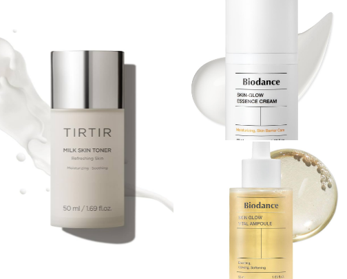 K beauty glass skin and 
Korean beauty products cover photo collage