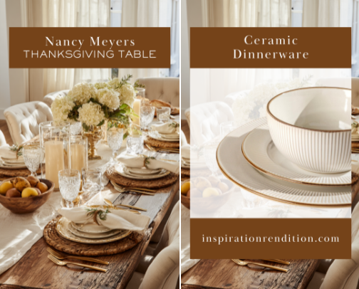Nancy Meyers Inspired Thanksgiving – Effortlessly Chic Coastal Tablescape cover photo collage