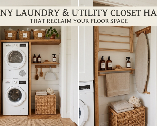 Tiny Laundry & Utility Closet Hacks That Reclaim Your Floor Space cover photo collage