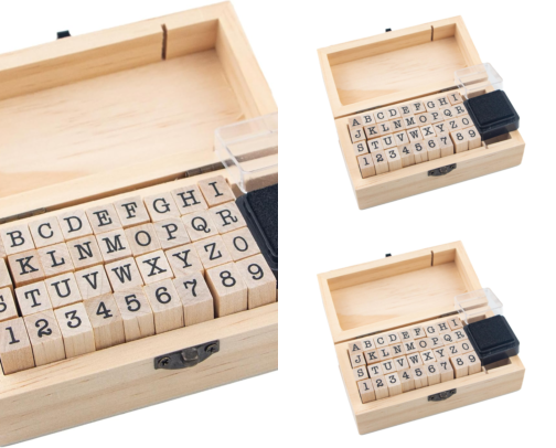 Read Online - Crafting essential: 36 Pcs Small Wooden Rubber Stamps, Wooden Box Multipurpose Number Alphabet Letter Wood Rubber Stamp for Card Making, DIY Craft, Scrapbooking Supplie, etc cover photo collage