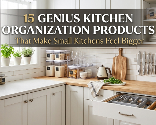 15 Genius Kitchen Organization Products That Make Small Kitchens Feel Bigger cover photo collage