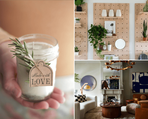 "Explore our DIY list and unleash your creativity with rewarding projects from candles to canvas, all in the comfort of your own home." cover photo collage
