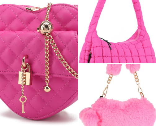 Pink bags/purses and clutches cover photo collage