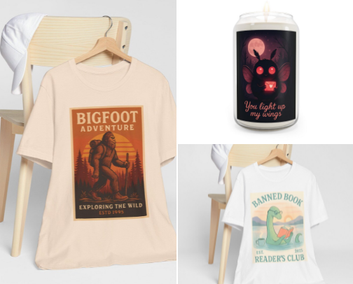 Cryptid Products on Etsy cover photo collage