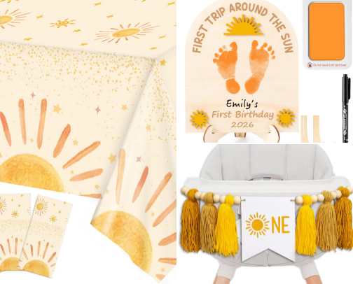 ‘First Trip Around the Sun’ First Birthday Party Decor ☀️ cover photo collage