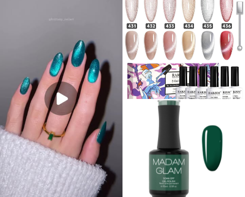💚🪩 greet cat eye nails cover photo collage