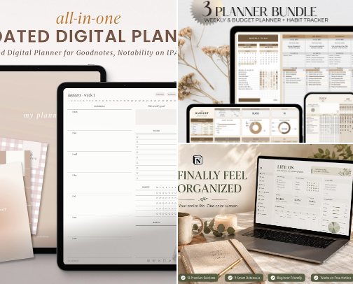 Peaceful Digital Tools & Planners for a Calmer Routine🧘🏽‍♀️ cover photo collage