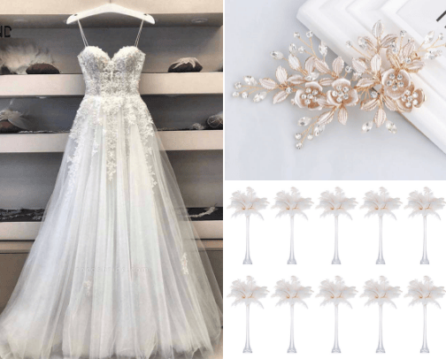 Wedding decorations, dresses and accessories all in one place cover photo collage