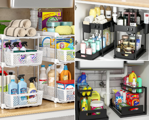 Walmart Under Sink Organizers Under $20 That Maximize Tiny Cabinets cover photo collage