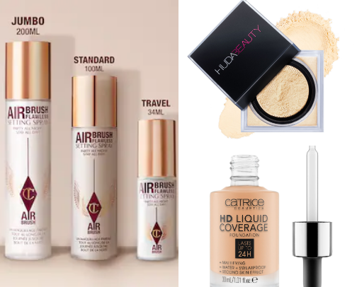 foundation /setting spray/setting powder cover photo collage