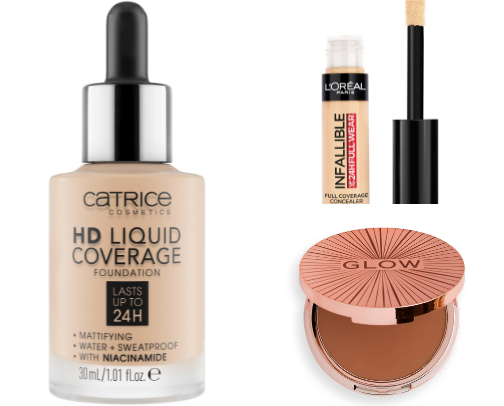 Drugstore full face makeup cover photo collage