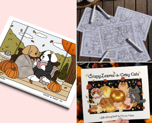 Fall, Halloween & Thanksgiving Coloring Pages cover photo collage