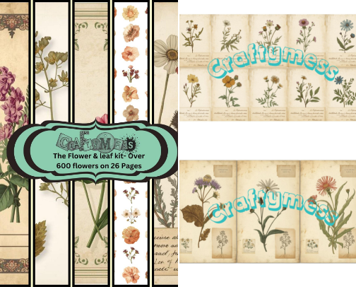 Flower & Leaves Printable Kit–Over 600 Floral Botanical Elements– Junk Journal Ephemera–Scrapbooking Printables – Vintage Floral Clipart cover photo collage
