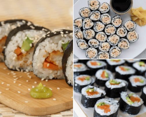Sushi recipes and accesories cover photo collage
