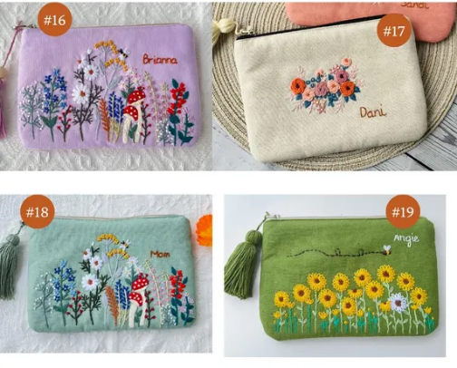 Personalized Hand Embroidered Flower Pouch cover photo collage