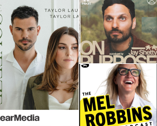 my favorite podcasts to listen to! cover photo collage