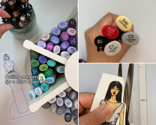 All the Copic Sketch Markers, Pens, and Tools I used to render and create my Markarian Pre-Fall 2022 Fashion Look PaperDoll | Color Palette Inspo cover photo collage