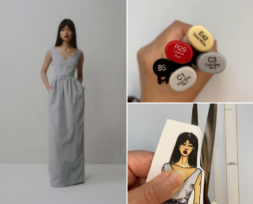 All the Copic Sketch Markers, Pens, and Tools I used to render and create my Markarian Pre-Fall 2022 Fashion Look PaperDoll | Color Palette Inspo cover photo collage