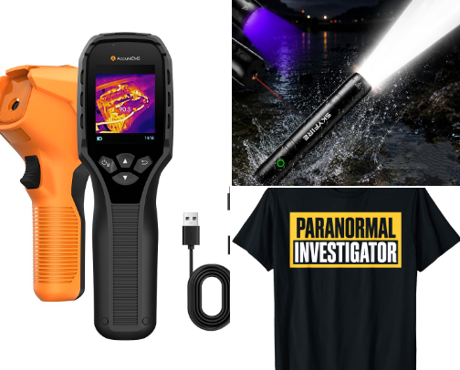 Ghost Hunting Equipment, Haunted Location Guides & Spooky Merch: Hotel del Fantasma Essentials cover photo collage