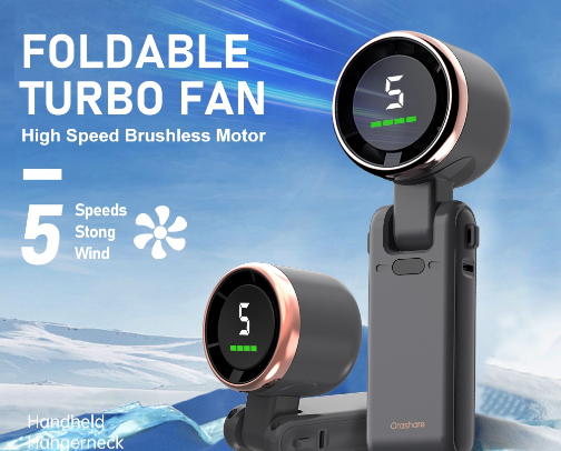 Orashare HF03Pro Portable Foldable Turbo Fan 5 Speeds Rechargeable 4000mAh Battery Handheld Fan cover photo collage
