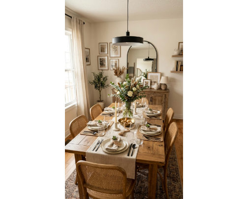 Organic Modern Dining Room Decor: Warm Woods & Textured Finds cover photo collage