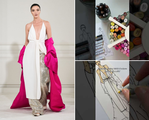 All the Copic Sketch Markers, Pens, and Tools I used to render and create my Valentino Spring 2022 Couture Fashion Look PaperDoll | Color Palette Inspo cover photo collage