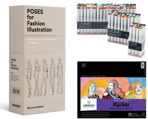 Everything you need as a beginner/aspiring fashion illustrator/designer cover photo collage