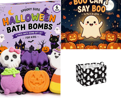Boo basket stuffers cover photo collage