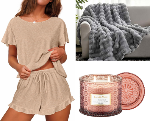 Cozy night / self-care / staying in vibe. 🕯️🧸🧦 cover photo collage