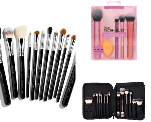 Makeup brushes cover photo collage
