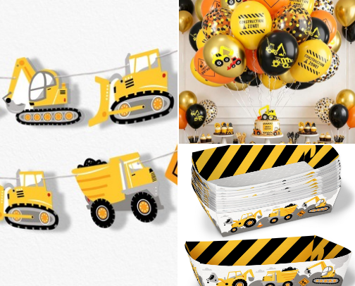 Construction kids bithday party essential cover photo collage