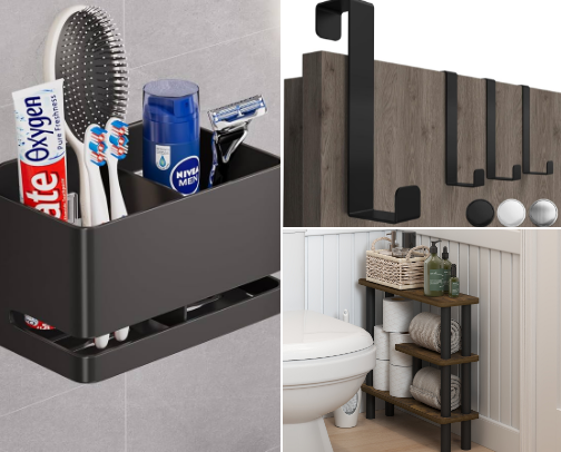 Space optimized bathroom products cover photo collage