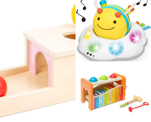 Baby Dropping Toys + Sensorimotor Learning Products cover photo collage