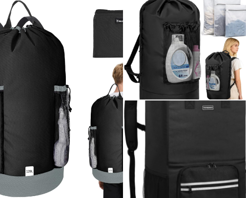 Laundry Backpack with Shoulder Straps and Mesh Pocket cover photo collage