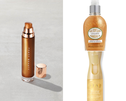 Body oil, perfect for a summer body glow. cover photo collage