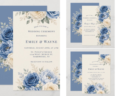 Blue & Cream Rose Floral Wedding cover photo collage
