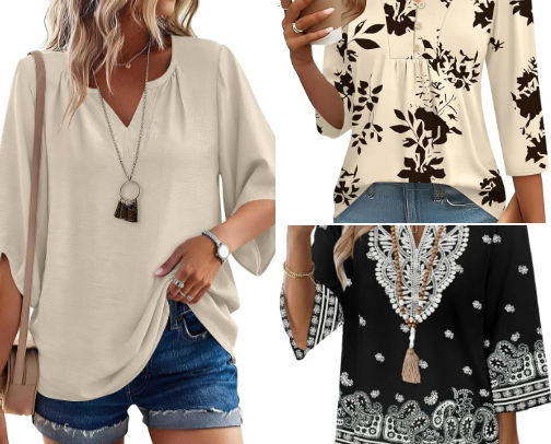 Boho Three-Quarter Sleeve Tops That Still Work in the Office cover photo collage