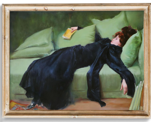 For the friend who is an irl painting of a woman sprawled over a couch cover photo collage