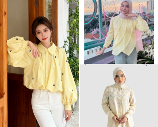 Kumpulan blouse yellow butter yang nyaman dan aesthetic untuk dipake buat pergi-pergi atau pas ngumpul bareng keluarga. cover photo collage