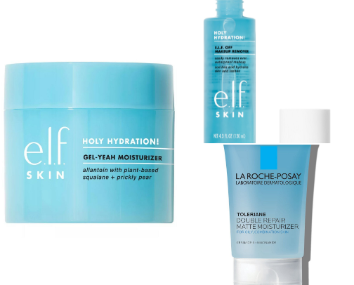 Affordable drugstore skincare and makeup products for combination and oily skin cover photo collage