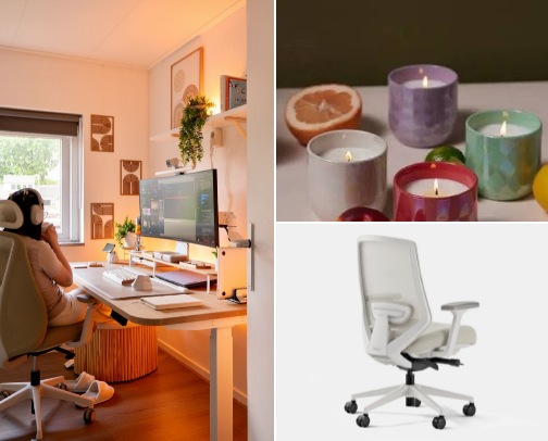 my cozy & productive home office setup 💻 cover photo collage