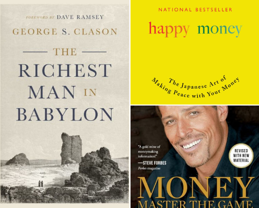 Books to learn about Money and Stable Wealth. cover photo collage